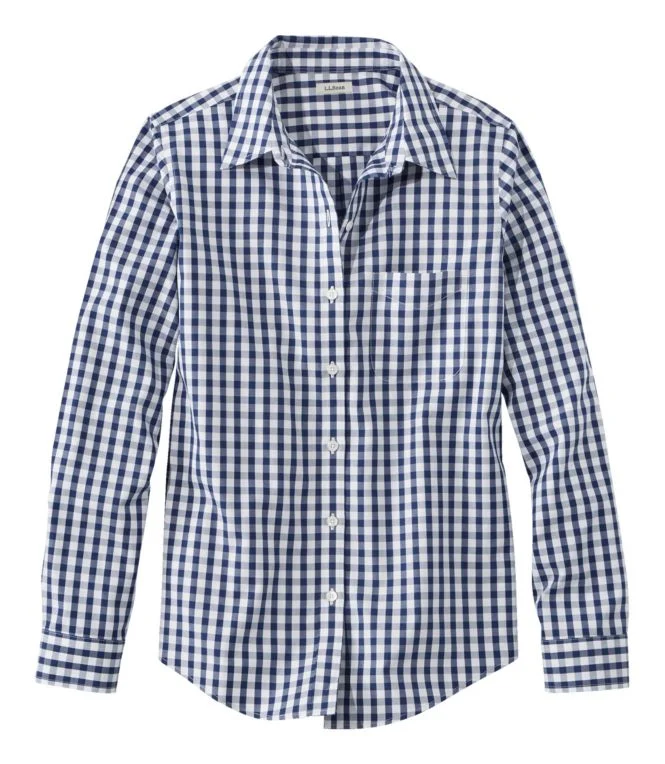 Women''s Wrinkle-Free Pinpoint Oxford Shirt, Long-Sleeve Relaxed Fit Plaid