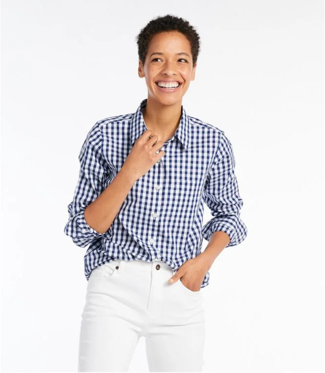 Women''s Wrinkle-Free Pinpoint Oxford Shirt, Long-Sleeve Relaxed Fit Plaid - Image 3