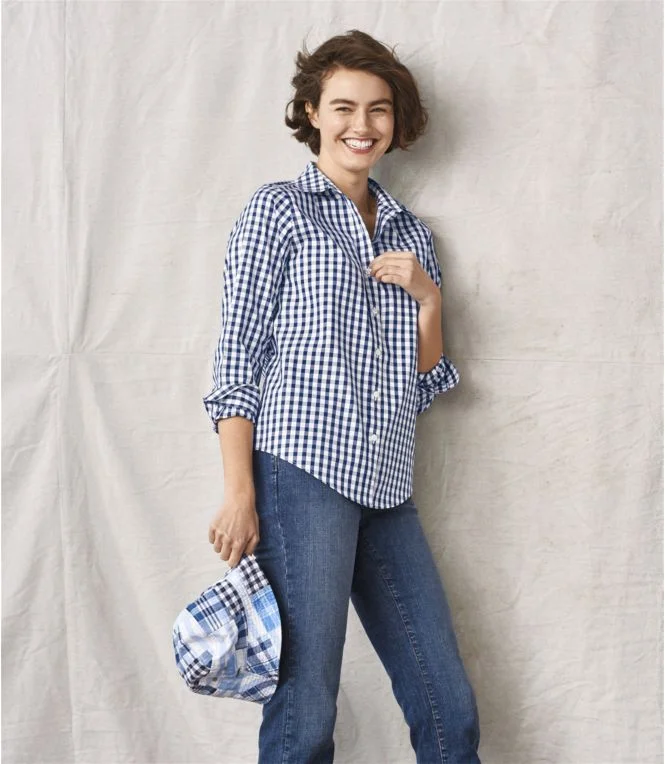 Women''s Wrinkle-Free Pinpoint Oxford Shirt, Long-Sleeve Relaxed Fit Plaid - Image 5