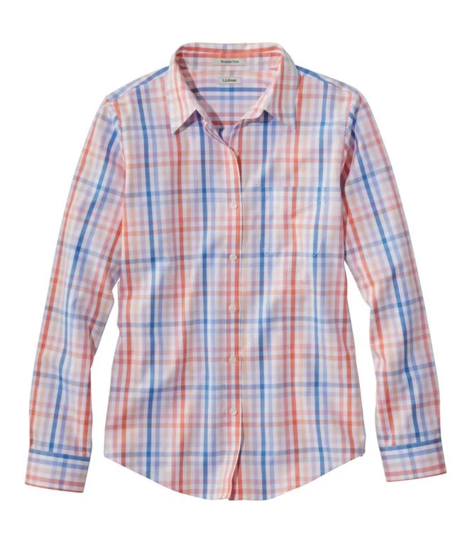 Women''s Wrinkle-Free Pinpoint Oxford Shirt, Long-Sleeve Relaxed Fit Plaid - Image 6