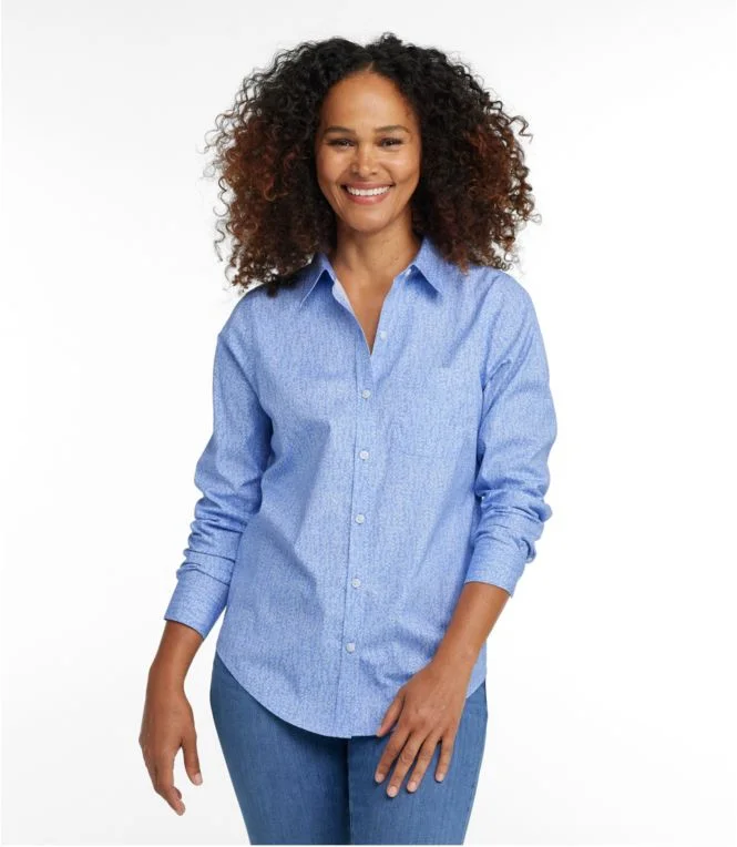 Women''s Wrinkle-Free Pinpoint Oxford Shirt, Relaxed Fit Long-Sleeve Print